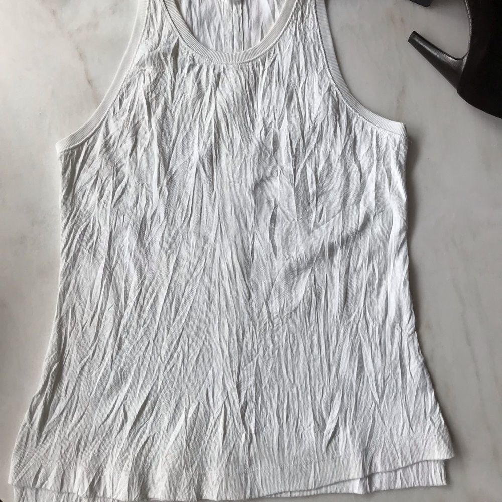 HELMUT LANG Optic White Crinkled Jersey Tank Large - Picture 5 of 8
